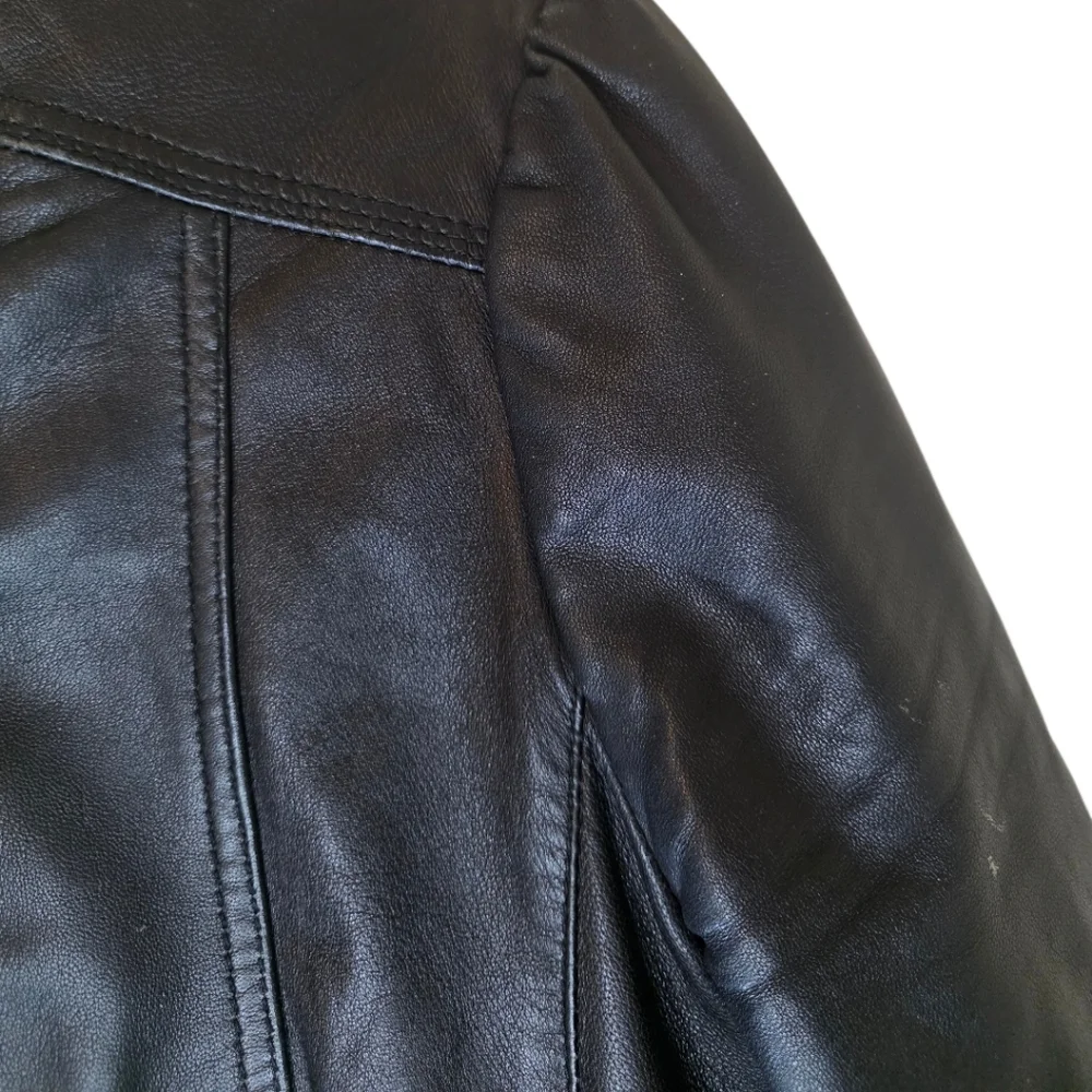 BLACK RIVET Black Leather Jacket Tailored Peplum - Size Small - Picture 5 of 11